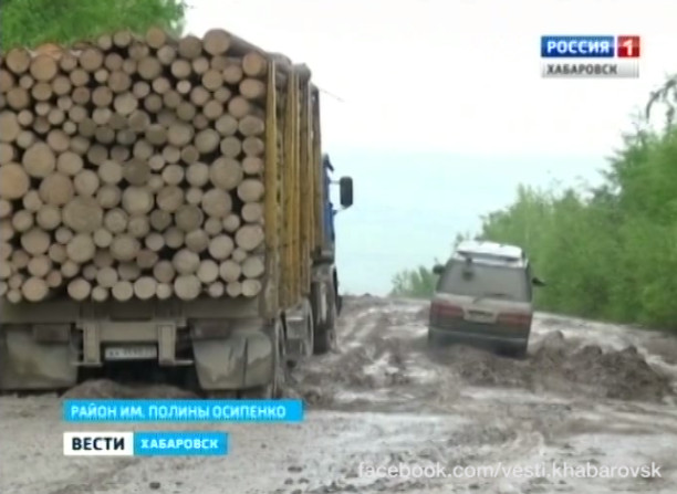 Разбитая дорога в село им. Полины Осипенко