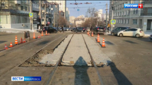 Огромная «пробка» возникла сегодня утром на улице Муравьёва-Амурского из-за ремонта трамвайных путей