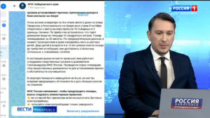 Смотрите в 21:10. В тушении пожара в Комсомольске были заняты 10 пожарных и 3 единицы техники